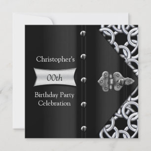 Invitación Elegante cadena de metal negro plateado Cumpleaños
