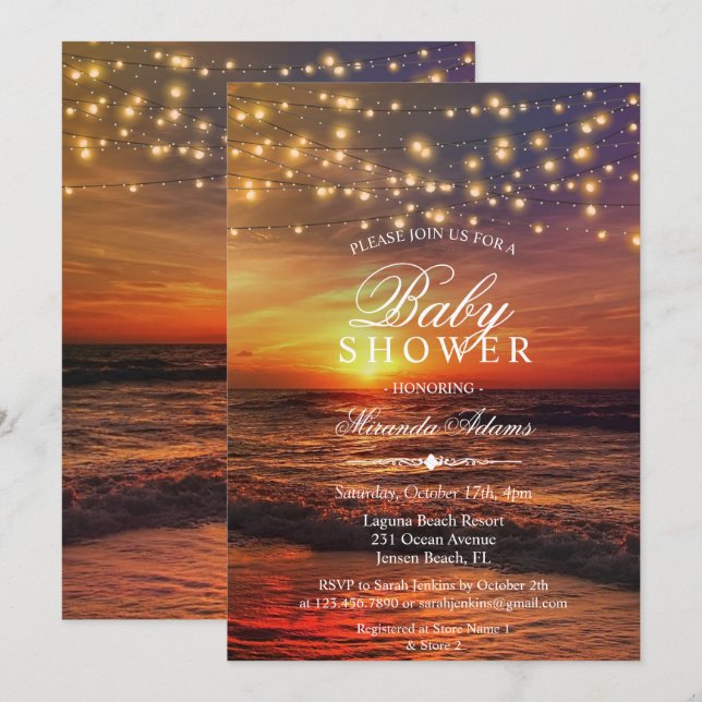 Invitación Elegante cadena de playa alumbra Baby Shower de ve (Anverso / Reverso)