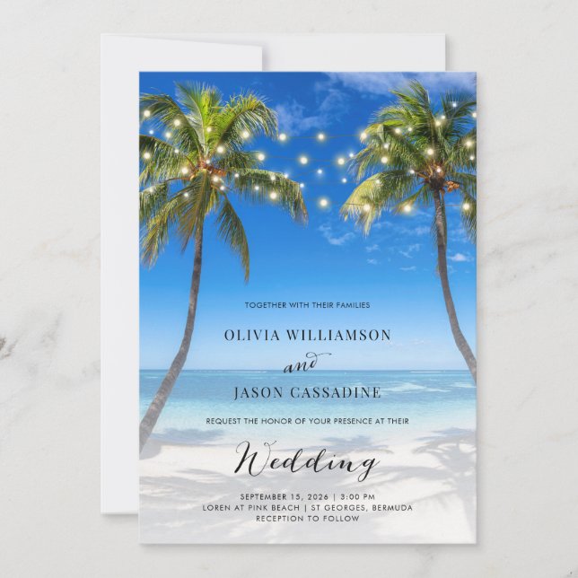 Invitación Elegante Cadena de Playa Ilustra Boda de guión mod (Anverso)