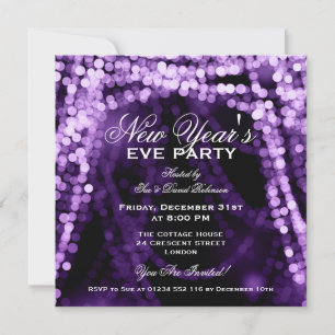 Invitación Elegante cadena Fiesta de Año Nuevo alumbra morado