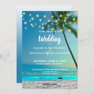 Invitación Elegante Cadena Tropical De Playa Ilumina Palmeras