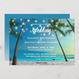 Invitación Elegante Cadena Tropical De Playa Ilumina Palmeras