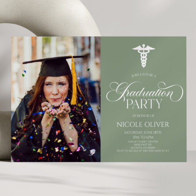 Invitación Elegante Caduceus Médico Personalizado Graduación  (Subido por el creador)