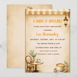 Invitación Elegante Café Bébé Baby Shower Bistro Francés Beig