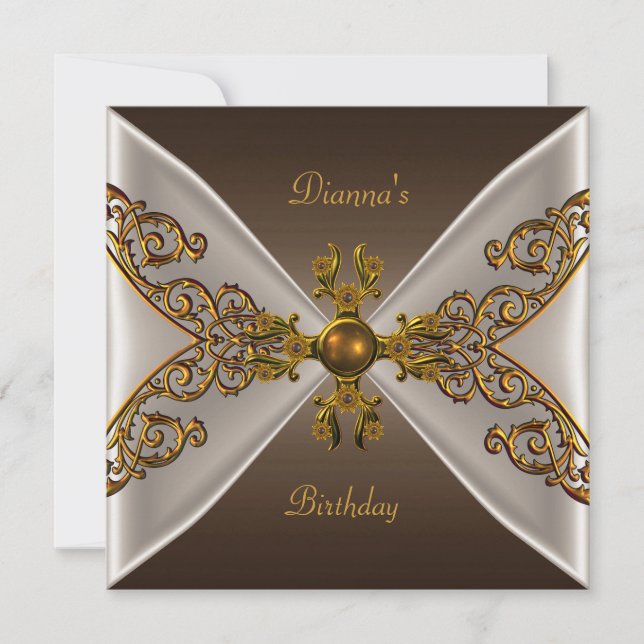 Invitación Elegante café de cumpleaños marrón vieja joyería d (Anverso)