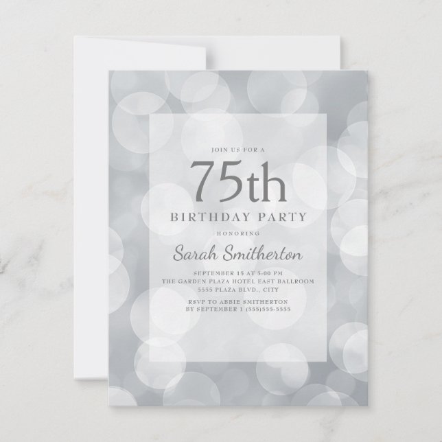 Invitación Elegante café Purpurinoso de Plata 75º cumpleaños (Anverso)
