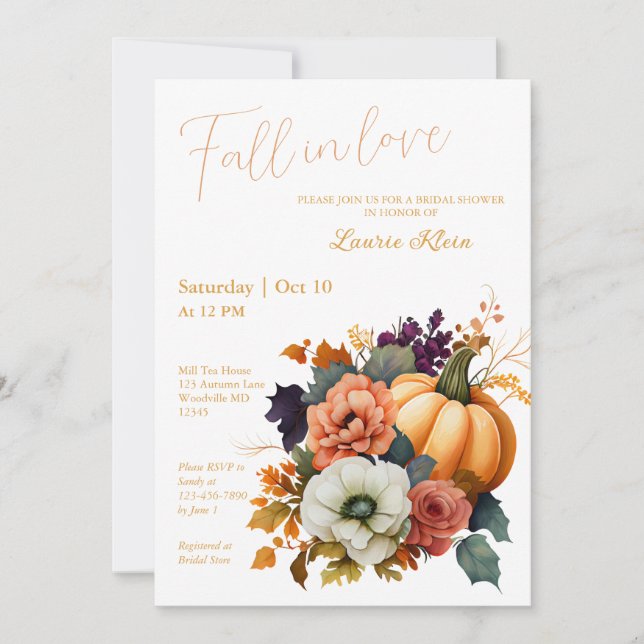 Invitación Elegante caída amarilla dorada en ducha de novias  (Anverso)