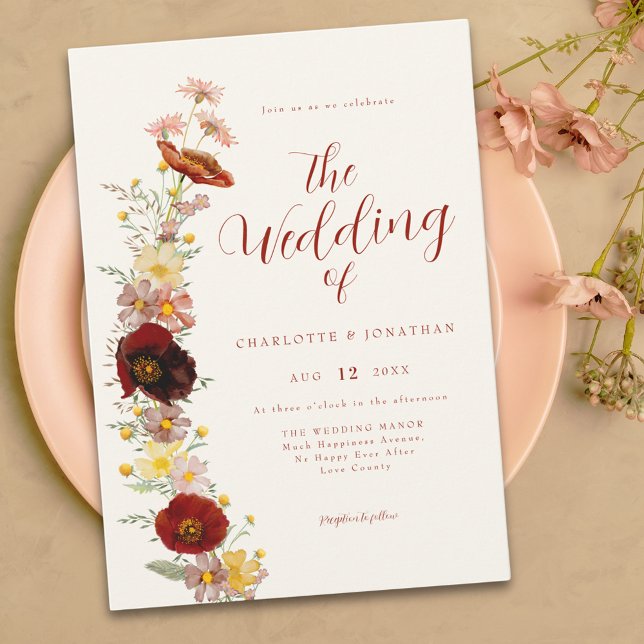 Invitación Elegante Caída de Flor Silvestre Boho (Boho chic wildflower earthy tones wedding invitation )