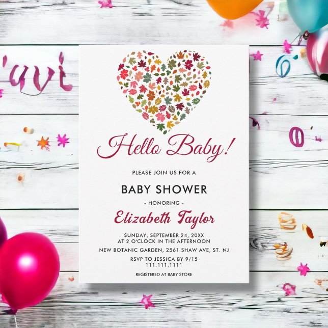 Invitación Elegante caída deja a Romántico Corazón Baby Showe (Subido por el creador)