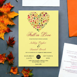 Invitación Elegante caída deja Boda floral amarillo corazón