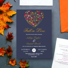 Invitación Elegante caída deja Boda floral azul de la Marina 