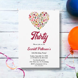 Invitación Elegante caída deja el romántico corazón 30 cumple