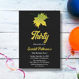 Invitación Elegante caída deja negro y blanco 30 cumpleaños