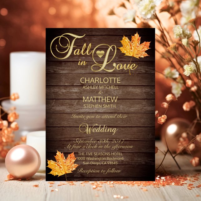Invitación Elegante caída en amor Boda de madera rústica (Elegant FALL in LOVE Rustic Wood Wedding Invitation)