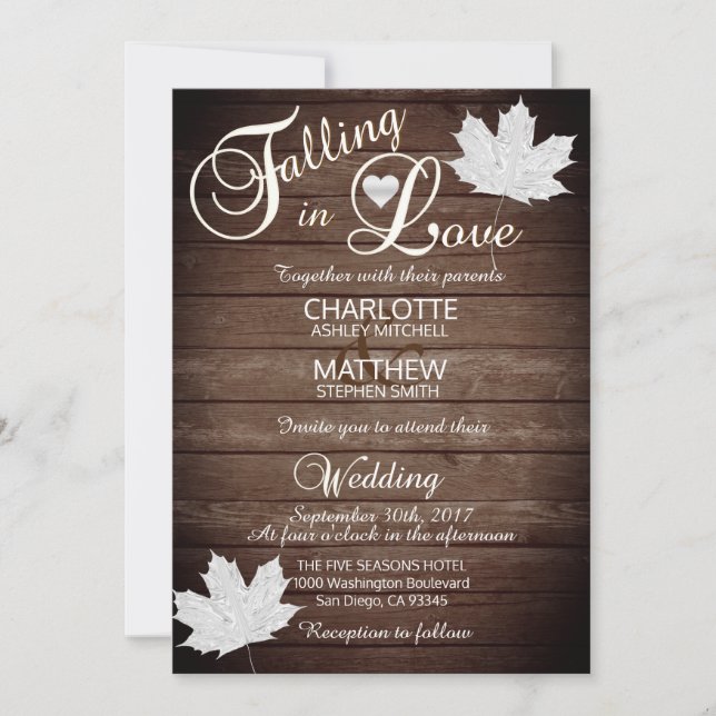 Invitación Elegante caída en amor de matrimonio rústico (Anverso)