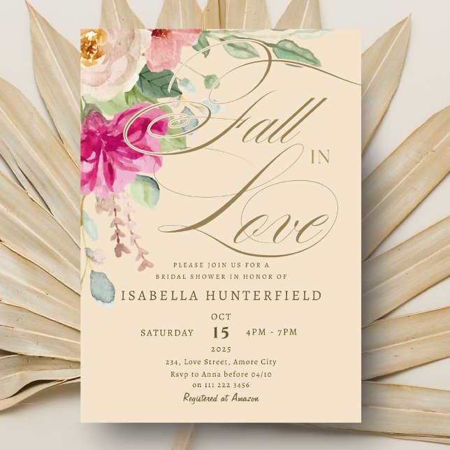 Invitación Elegante caída en amor Floral Bridal Shower (Elegant Fall in Love Floral Bridal Shower Invitation)