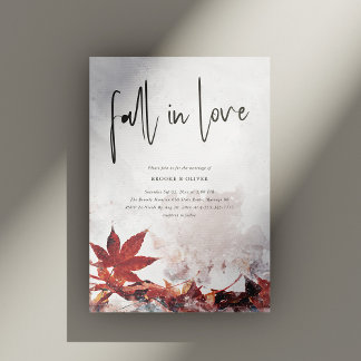 Invitación Elegante 'Caída en Amor' Maple deja Boda