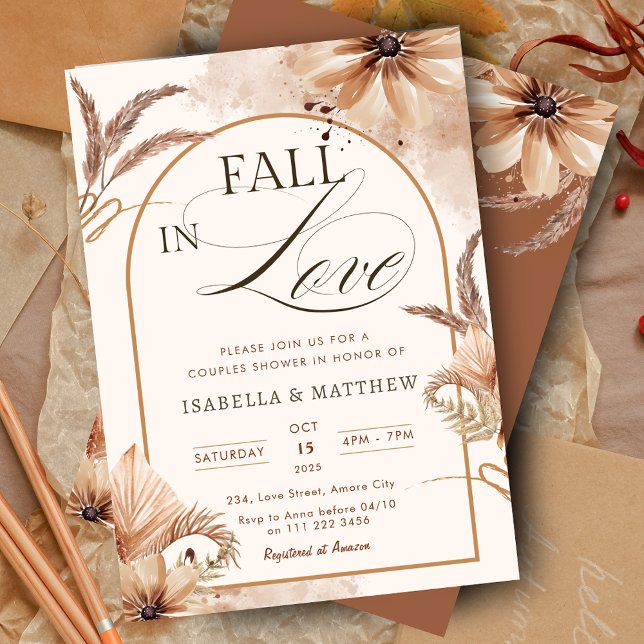 Invitación Elegante caída en amor Parejas ducha Boho Wedding (Elegant Fall in Love Couples Boho Wedding Shower Invitation)