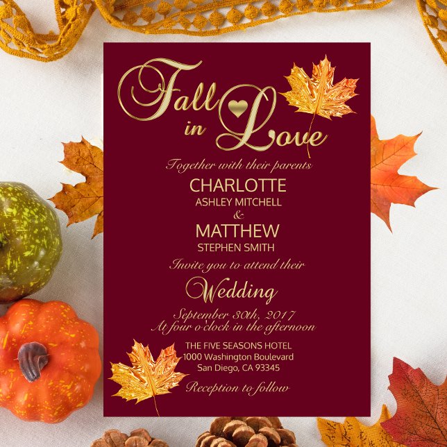 Invitación Elegante caída en el amor Boda Borgoña Marsala (Subido por el creador)