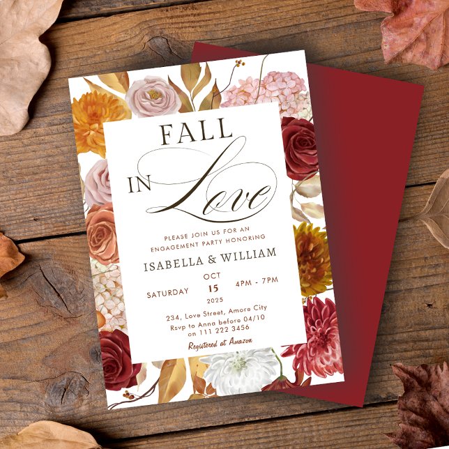 Invitación Elegante caída en la fiesta de compromiso floral d (Fall in Love Floral Engagement Party Invitation)