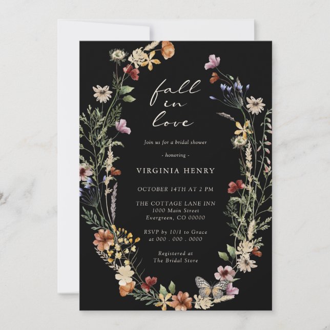 Invitación Elegante Caída Enamorada Ducha De Novias (Anverso)