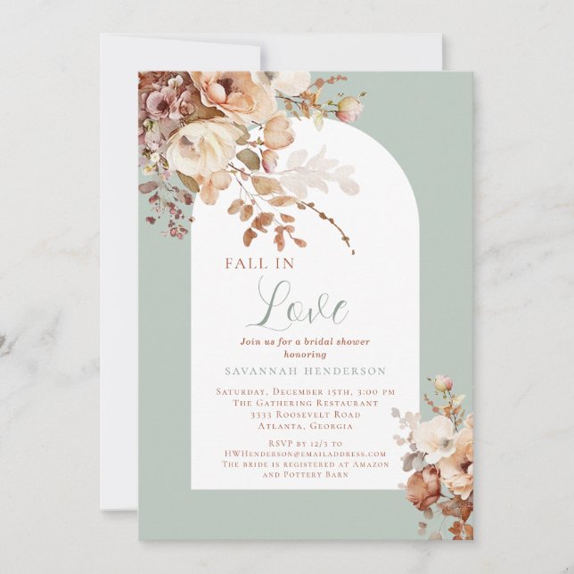 Invitación Elegante Caída Enamorada Floral Bridal Shower (Anverso)