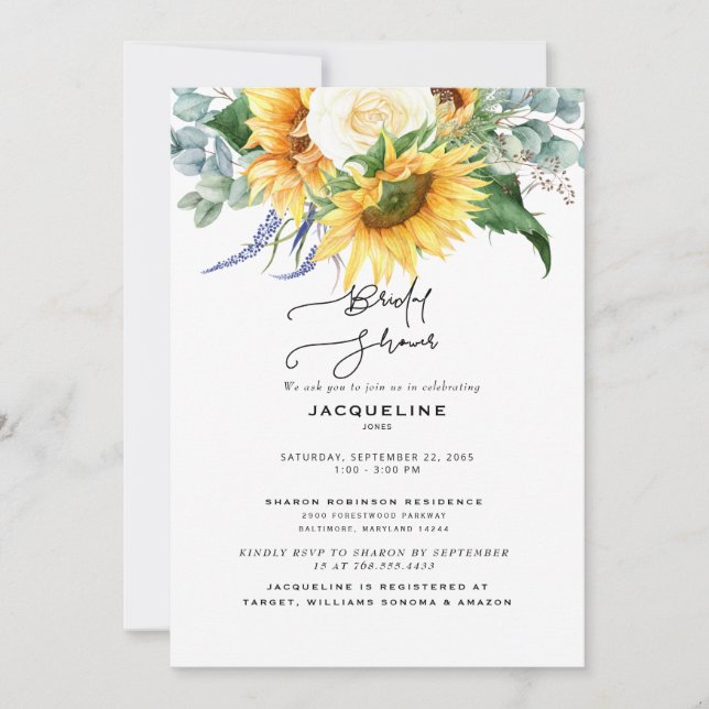 Invitación Elegante Caída Girasol Eucalyptus Bridal Shower (Anverso)