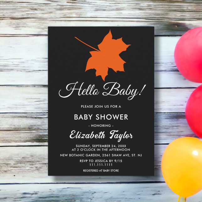 Invitación Elegante caída negra deja Moda Floral Baby Shower (Subido por el creador)