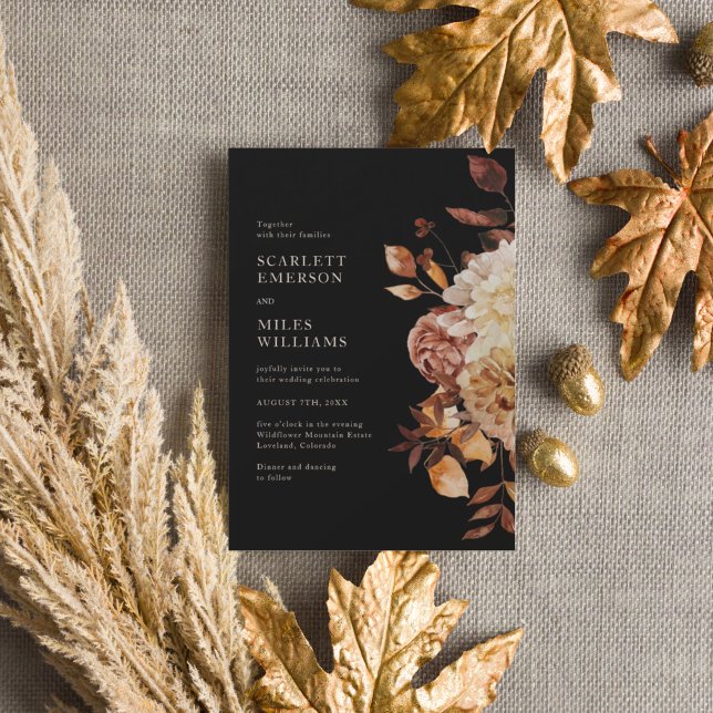 Invitación Elegante Caída Negra En Un Boda (Elegant Black Fall All In One Wedding Invitation
)