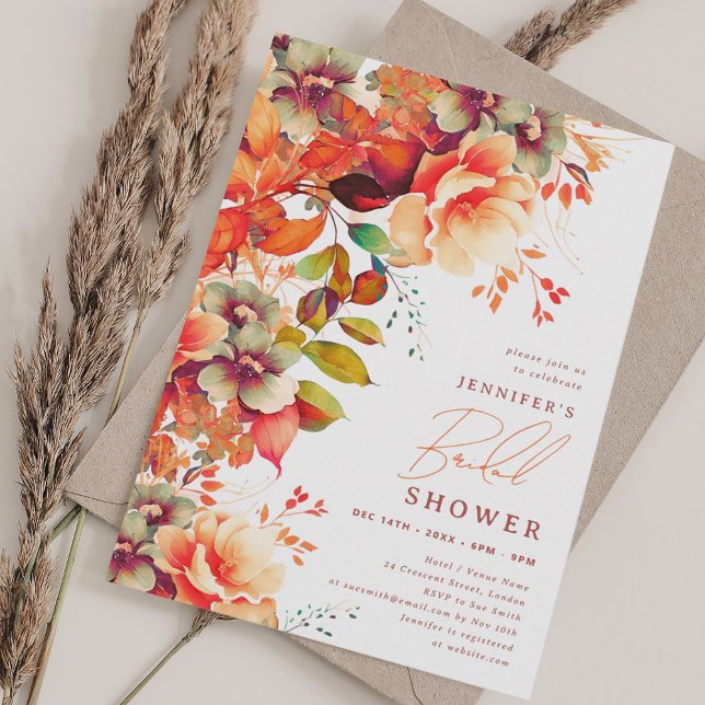 Invitación Elegante Caída Otoño Floral Bridal Shower (Elegant Fall Autumn Floral Bridal Shower Invitation)