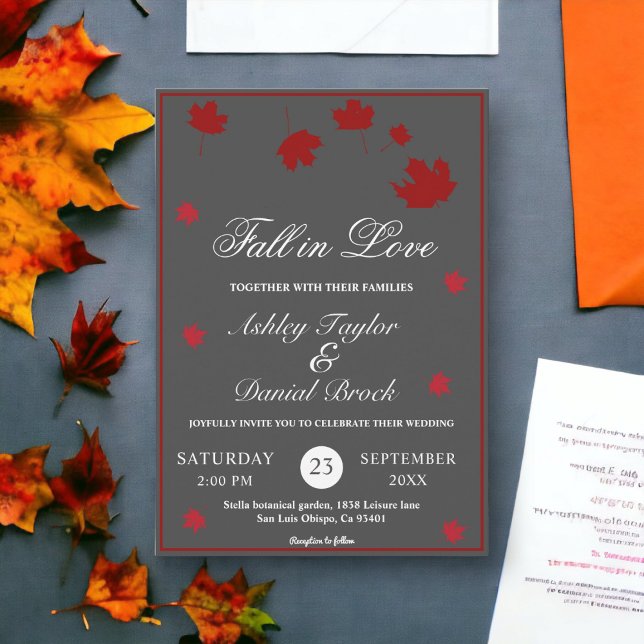 Invitación Elegante caída rústica deja Boho Grey Fall Wedding (Subido por el creador)