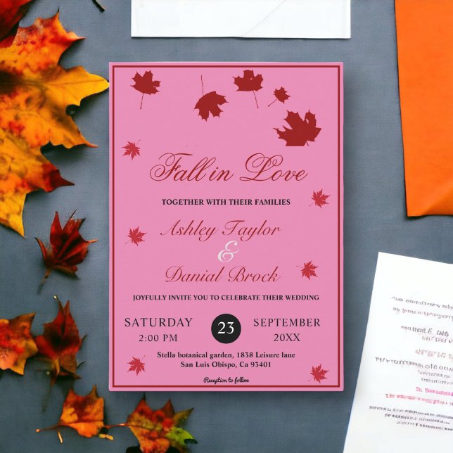 Invitación Elegante caída rústica deja la boda de otoño rosa  (Subido por el creador)