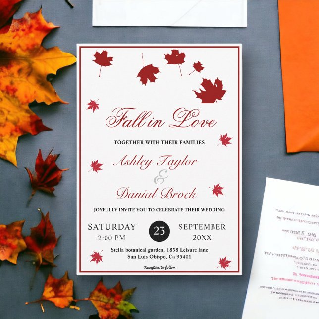 Invitación Elegante caída rústica deja romántica boda de otoñ (Subido por el creador)