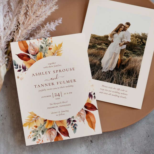 Invitación Elegante Caída Sale Autumn Código QR Boda de fotog (Subido por el creador)