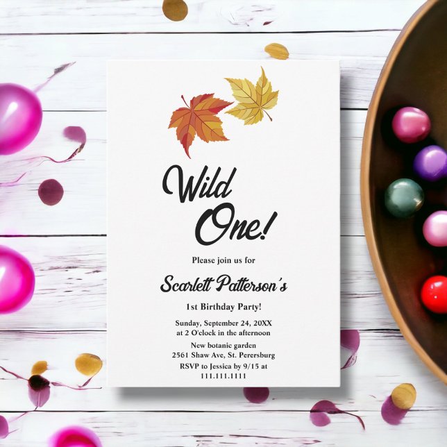 Invitación Elegante caída simple deja un ruidoso primer cumpl (Subido por el creador)