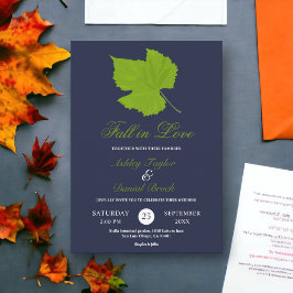 Invitación Elegante caída verde deja Boda floral azul de la m
