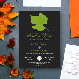 Invitación Elegante caída verde deja Boda floral negro