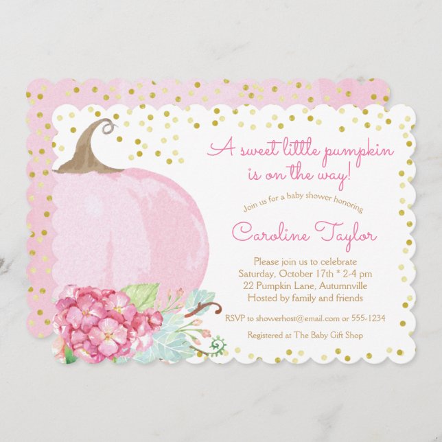 Invitación Elegante calabaza Baby Shower acuarela Oro rosa (Anverso / Reverso)