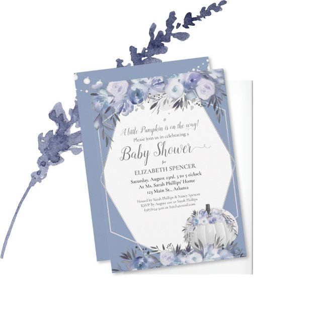 Invitación Elegante calabaza Baby Shower Dusty Blue (Subido por el creador)