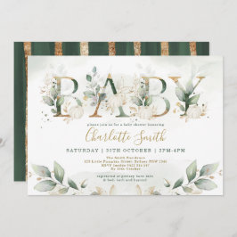 Invitación Elegante calabaza Baby Shower Leafy Greenery Gold