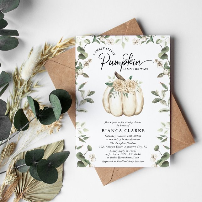 Invitación Elegante calabaza blanca y Baby Shower verde (Subido por el creador)