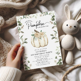 Invitación Elegante Calabaza Blanca y Verdor Primer Cumpleaño
