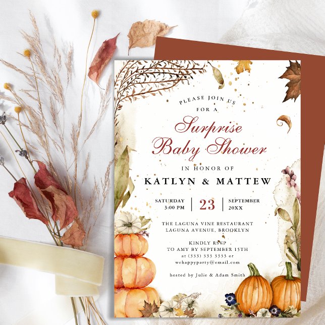 Invitación Elegante Calabaza Botánica Caída Otoño Baby Shower (Subido por el creador)