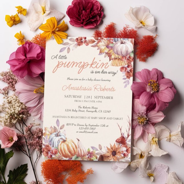 Invitación Elegante Calabaza Caída del otoño Floral Baby Show (Subido por el creador)