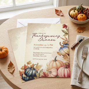 Invitación Elegante Calabaza de Acuarela de Acción de Gracias