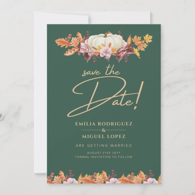 Invitación Elegante Calabaza de Oro Verde Boda de otoño Guard (Anverso)