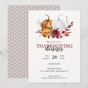 Invitación Elegante calabaza floral de la cena de Acción de G
