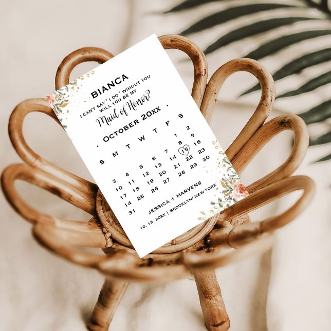 Invitación Elegante calendario floral propuesta de dama de ho (Subido por el creador)