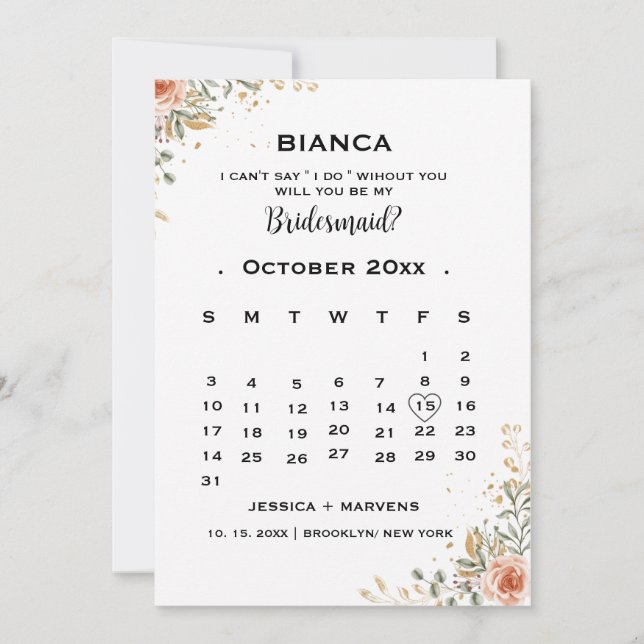 Invitación Elegante calendario floral propuesta de dama de ho (Anverso)