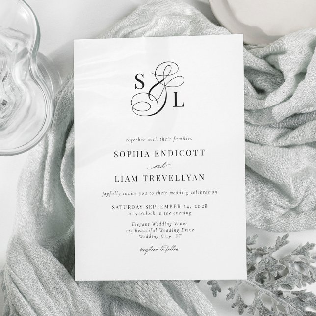 Invitación Elegante caligrafía Ampersand Monograma Boda (Subido por el creador)
